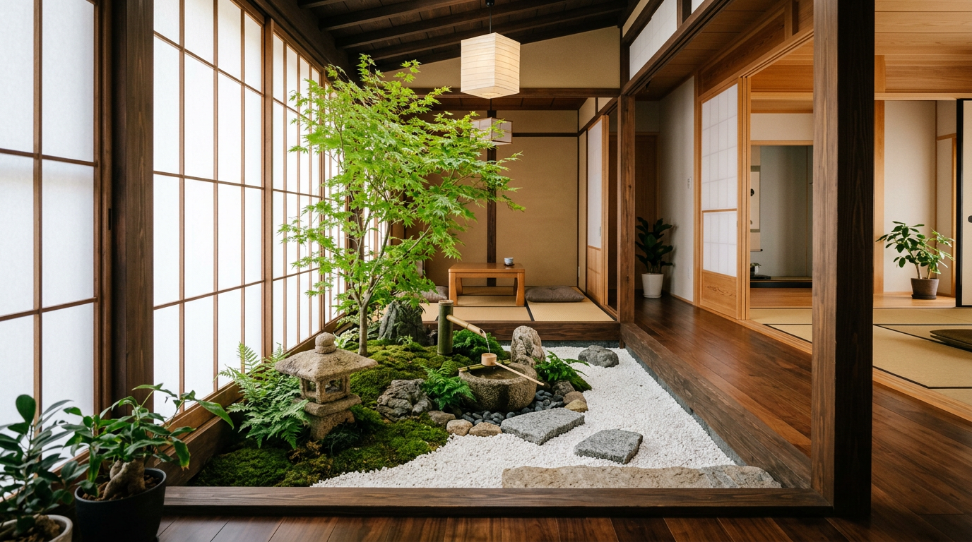 jardin japonais d'intérieur par des paysagistes français
