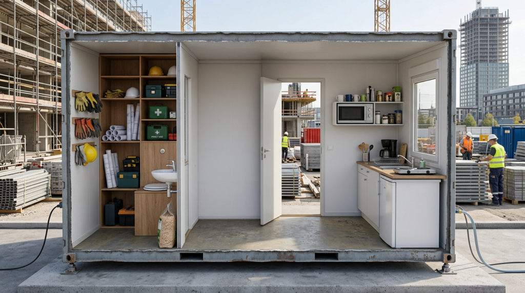 intérieur d'une cabane de chantier écologique